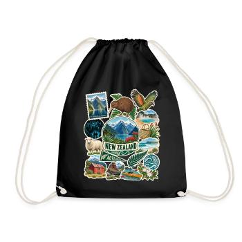 Neuseeland Reisesticker - Turnbeutel - Schwarz - Vorne