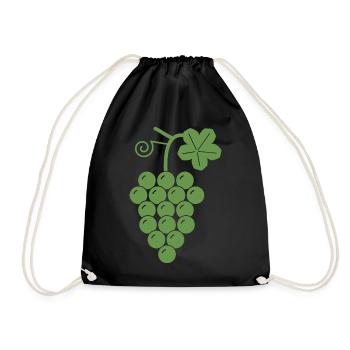 Weintraube mit Weinblatt - minimalistisches Logo - Turnbeutel - Schwarz - Vorne