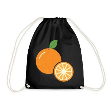 Orange mit Orangenscheibe - Frucht Motiv - Turnbeutel - Schwarz - Vorne