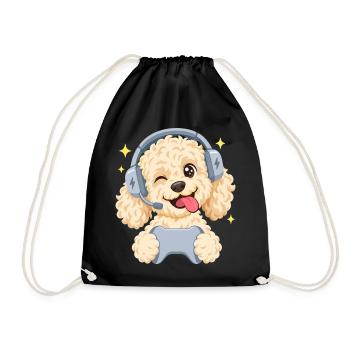 Gaming Goldendoodle mit Headset und Controller - Turnbeutel - Schwarz - Vorne