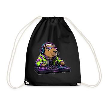 Cyberpunk-DJ Capybara Toy - Turnbeutel - Schwarz - Vorne
