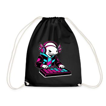 Neonrosa DJ Axolotl-Spielzeug - Turnbeutel - Schwarz - Vorne