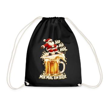 Ho Ho Hol mir mal ein Bier Surfender Weihnachtsman - Turnbeutel - Schwarz - Vorne