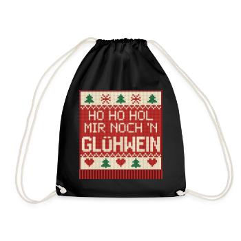 Ho Ho Hol mir Glühwein Strickmuster - Turnbeutel - Schwarz - Vorne