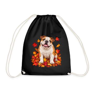 Herbstbulldog auf Laubteppich - Turnbeutel - Schwarz - Vorne