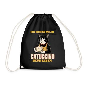 Catuccino: ein Schuss Milch, neun Leben - Turnbeutel - Schwarz - Vorne