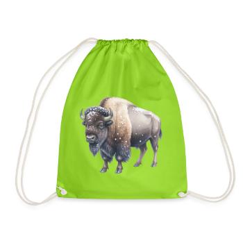 Europäische Bisons im Winter - Turnbeutel - Neongrün - Vorne