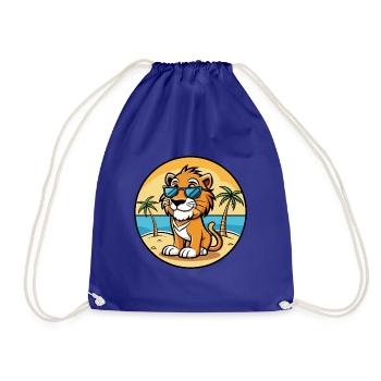 Liger Hybrid Lion Tiger Cat Breed Cartoon Beach - Drawstring Bag - royal blue - Front