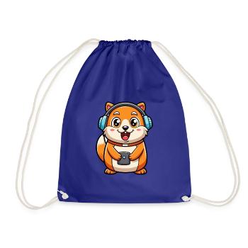 Hamster Lustige Zeichentrickfigur Kopfhörer Musik - Turnbeutel - Königsblau - Vorne