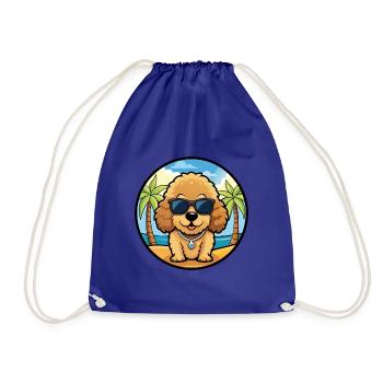 Toy Poodle Dog Breed Cartoon Sunglasses Beach - Drawstring Bag - royal blue - Front