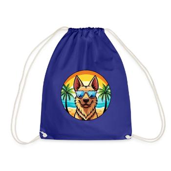 Dutch Shepherd Dog Breed Cartoon Sunglasses Beach - Drawstring Bag - royal blue - Front