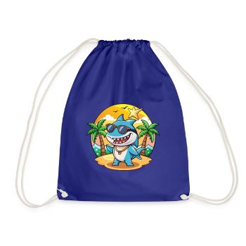 Shark Funny Cartoon Summer Beach Sunglasses - Drawstring Bag - royal blue - Front