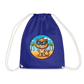 Liger Hybrid Lion Tiger Cat Breed Cartoon Beach - Drawstring Bag - royal blue - Front