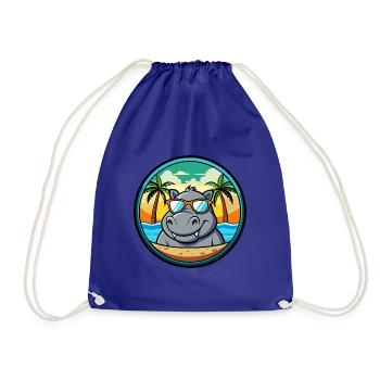 Nilpferd Lustige Cartoon Sommer Strand Sonnenbrille Cool - Turnbeutel - Königsblau - Vorne
