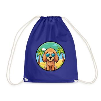 Toy Poodle Dog Breed Cartoon Sunglasses Beach - Drawstring Bag - royal blue - Front