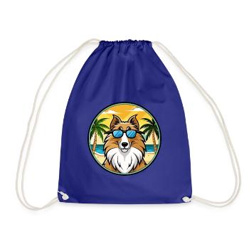 Rough Collie Dog Breed Cartoon Sunglasses Beach - Drawstring Bag - royal blue - Front