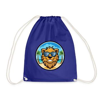 Lion Funny Cartoon Summer Beach Sunglasses Sticker - Drawstring Bag - royal blue - Front
