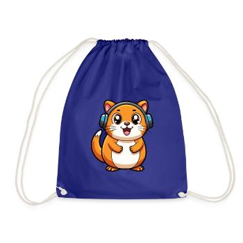 Hamster Lustige Zeichentrickfigur Kopfhörer Musik - Turnbeutel - Königsblau - Vorne