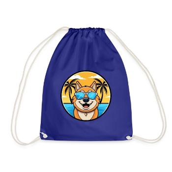 South Russian Ovcharka Dog Breed Cartoon Beach - Drawstring Bag - royal blue - Front