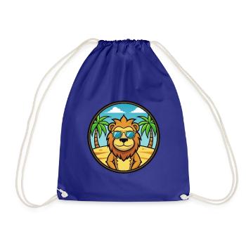 Lion Funny Cartoon Summer Beach Sunglasses Sticker - Drawstring Bag - royal blue - Front