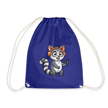 Lemur Lustige Zeichentrickfigur Kopfhörer Musik - Turnbeutel - Königsblau - Vorne