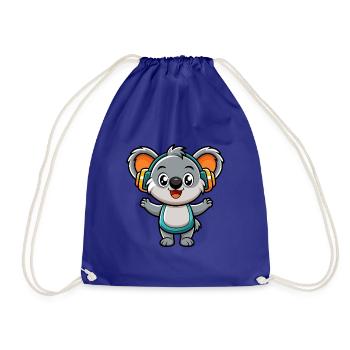 Koala Lustige Zeichentrickfigur Kopfhörer Musik - Turnbeutel - Königsblau - Vorne