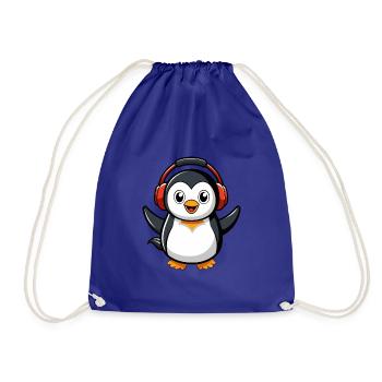 Pinguin Lustige Zeichentrickfigur Kopfhörermusik - Turnbeutel - Königsblau - Vorne