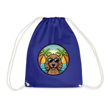 Lockig Beschichtet Retriever Hunderasse Cartoon Strand - Turnbeutel - Königsblau - Vorne
