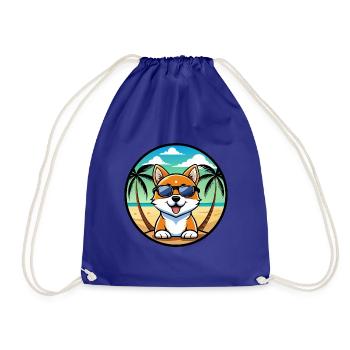Hokkaido Dog Breed Cartoon Sunglasses Beach - Drawstring Bag - royal blue - Front