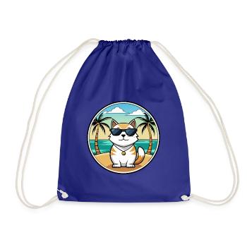 Japanese Bobtail Cat Breed Cartoon Sunglass Beach - Drawstring Bag - royal blue - Front