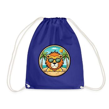 Lion Funny Cartoon Summer Beach Sunglasses Sticker - Drawstring Bag - royal blue - Front