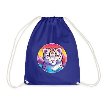 Schneeleopard Katze Bunte Karikatur Aquarell Illus - Turnbeutel - Königsblau - Vorne