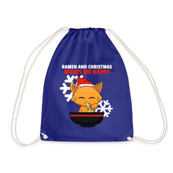 Anime Cat Ramen Christmas Katze Kätzchen Weihnacht - Turnbeutel - Königsblau - Vorne