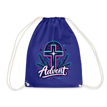 Advent Neon Kreuz mit Tannengrün - Turnbeutel - Königsblau - Vorne