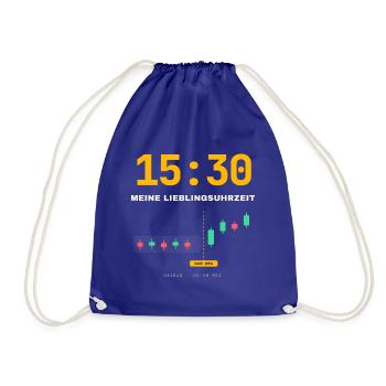 15:30 Meine Lieblingsuhrzeit – Trader Shirt - Turnbeutel - Königsblau - Vorne