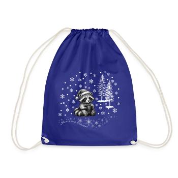 Waschbär Schnee /raccoon snowflakes Weihnachten - Turnbeutel - Königsblau - Vorne