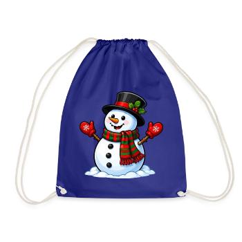 Schneemann mit Schal und Mütze - Turnbeutel - Königsblau - Vorne