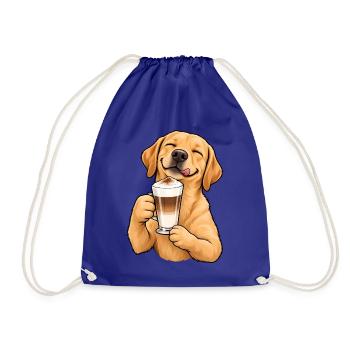 Labrador mit Latte Macchiato – Kaffeepause - Turnbeutel - Königsblau - Vorne