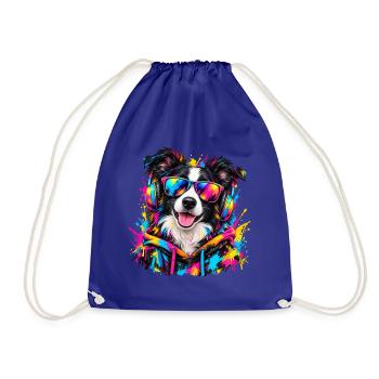 Border Collie mit Kopfhörern – Neon Graffiti - Turnbeutel - Königsblau - Vorne
