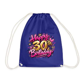 Herzlichen Glückwunsch zum 30. Geburtstag Pink Graffiti: Queen Era Geschenk - Turnbeutel - Königsblau - Vorne