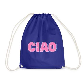 CIAO mit Blumen – Retro-Schriftzug in Pink und Min - Turnbeutel - Königsblau - Vorne