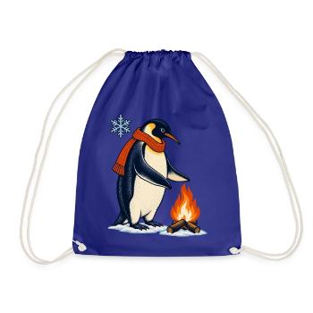 Pinguin mit Schal am Lagerfeuer - Turnbeutel - Königsblau - Vorne