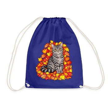 Herbstkatze in bunten Blättern - Turnbeutel - Königsblau - Vorne