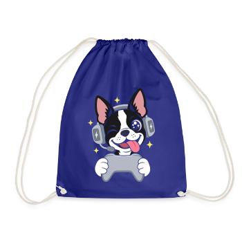 Gaming Boston Terrier mit Headset und Controller - Turnbeutel - Königsblau - Vorne