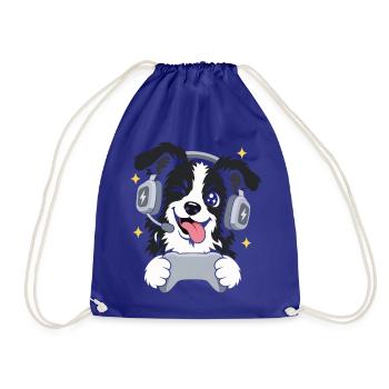 Gaming Border Collie mit Headset und Controller - Turnbeutel - Königsblau - Vorne