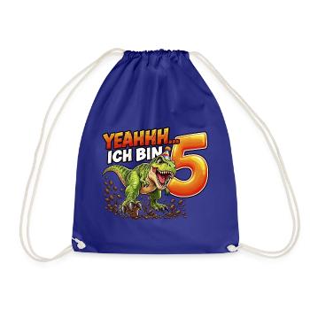 Dino Geburtstag 5 Jahre T-Rex Shirt - Turnbeutel - Königsblau - Vorne