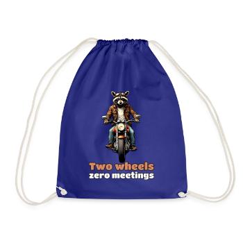 Two Wheels, Zero Meetings – Biker-Waschbär - Turnbeutel - Königsblau - Vorne
