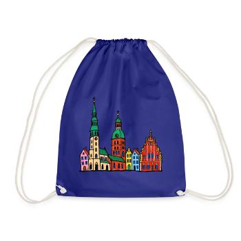 Riga Skyline im bunten Wachsmalstil - Turnbeutel - Königsblau - Vorne