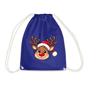 Niedlicher Weihnachtselch mit Weihnachtsmütze - Turnbeutel - Königsblau - Vorne