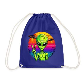 Psychedelisches Alien-Friedenszeichen - Turnbeutel - Königsblau - Vorne